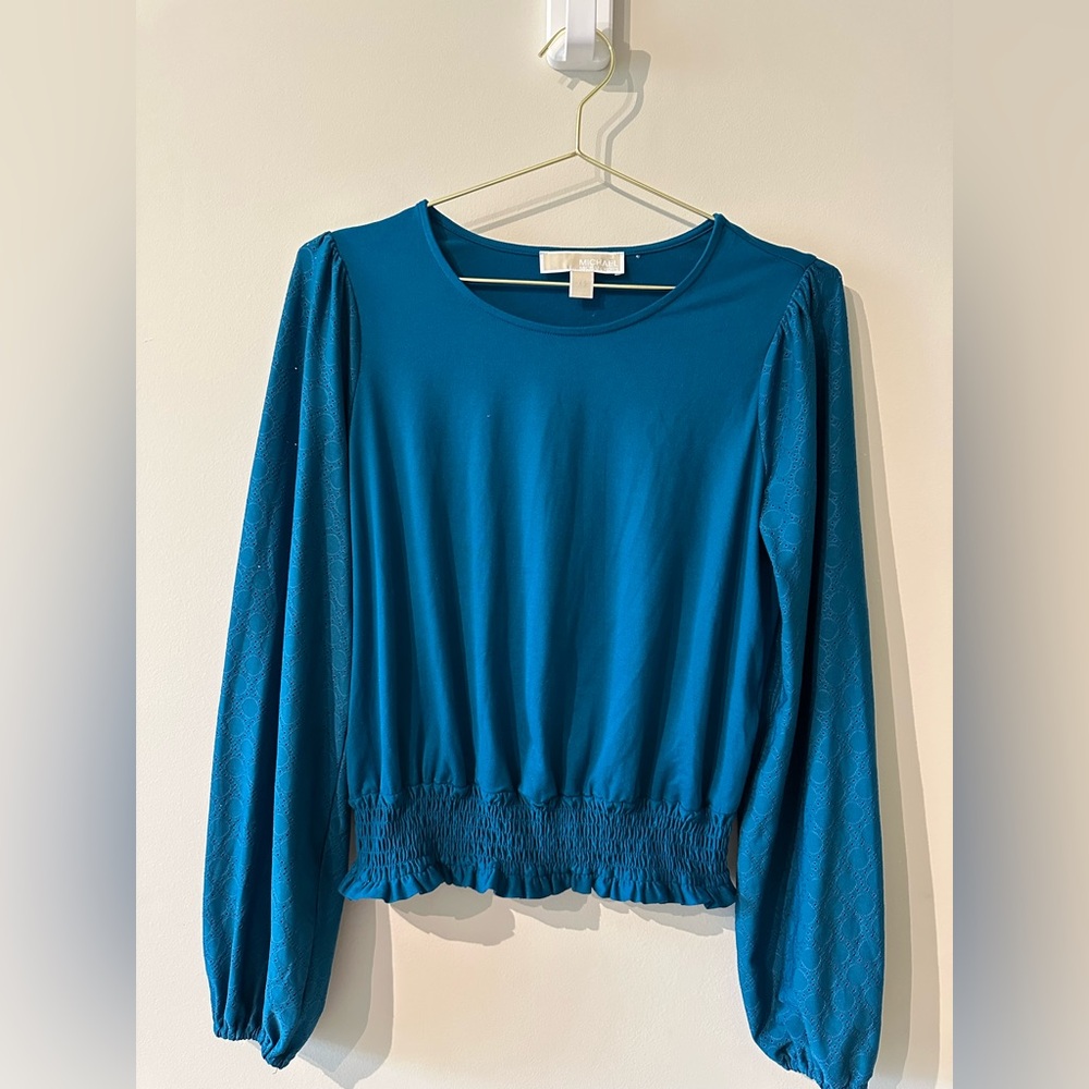 Michael Kors Teal Long Balloon Sleeves Top in XS